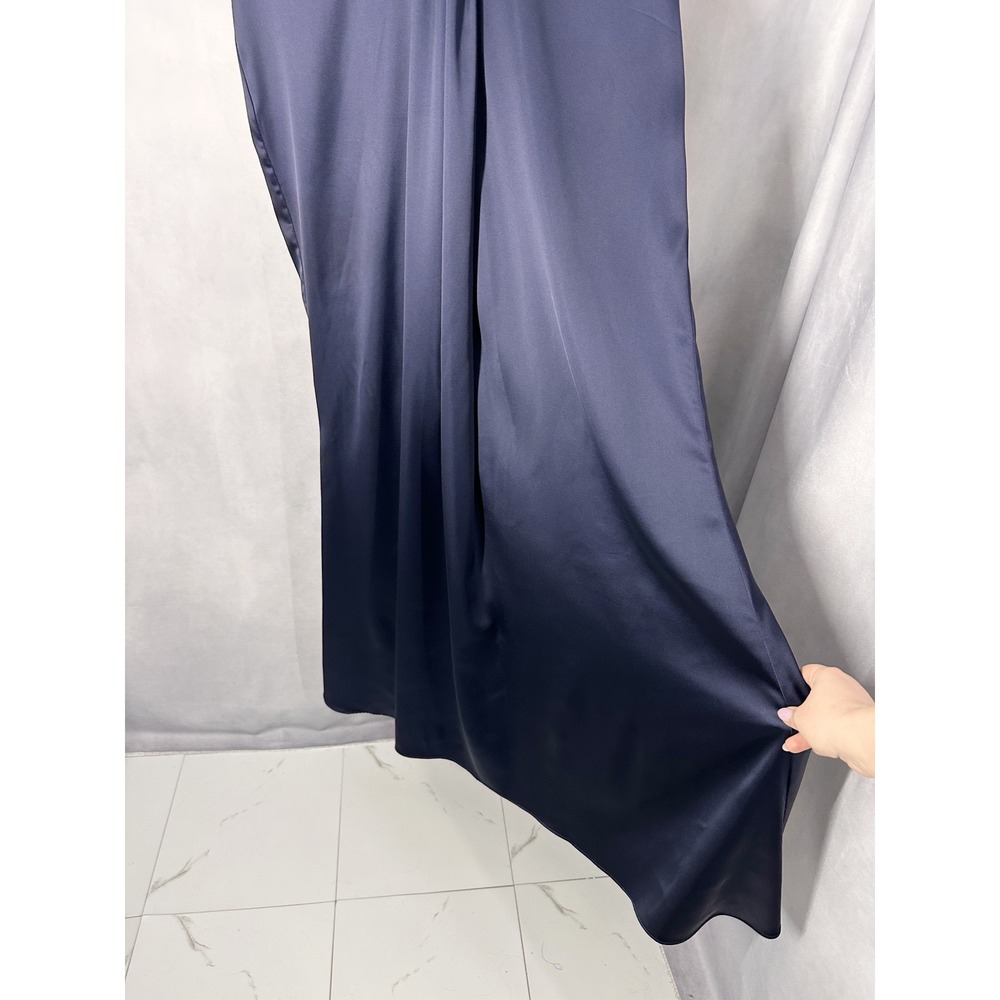 Revelry Gwen Navy Short Sleeve Navy Blue Satin Floor Length Gown Women's Size 22 - Picture 4 of 12